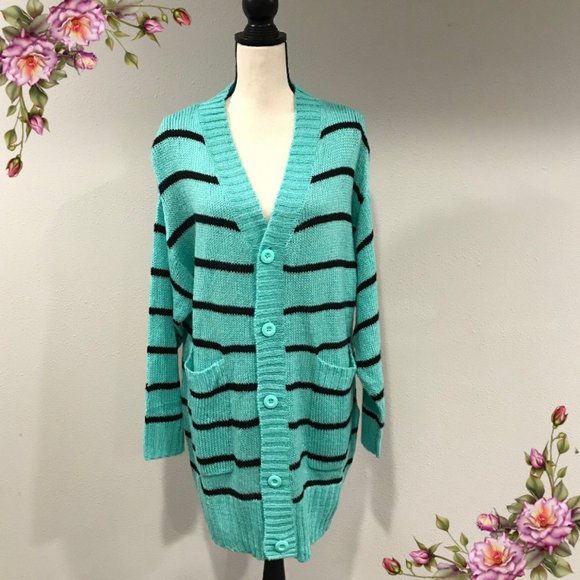 LuLaRoe Sweaters - Button Down teal striped Lucille Cardigan
